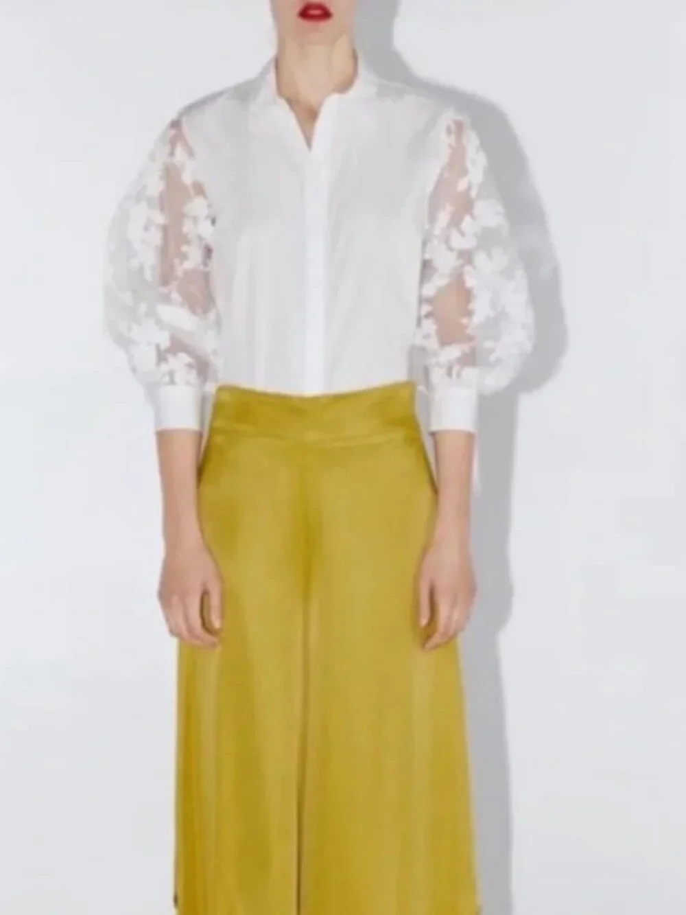 Zara White Flora Sheer Puff Sleeve Organza Blouse shirt Size XS